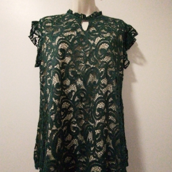 FREE SHIPPING! Large Sleeveless green lace over gold top by Per Seption Concept - Picture 5 of 8